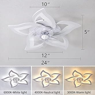 HuixuTe Ceiling Fan with Lights Remote Control, 3 Colors, 6 Speeds, 24" Geometric Bladeless Ceiling Fan, White Low Profile Ceiling Fan with Light for Kitchen Bedroom