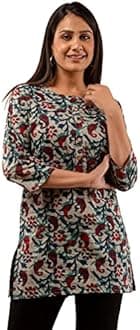 FERANOID Women Cotton Printed Straight Short Kurti