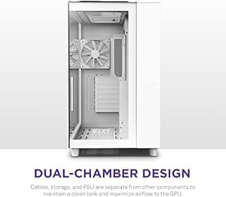 NZXT H9 Elite Dual-Chamber ATX Mid-Tower PC Gaming Case – Includes 3 x 120mm F120 RGB Duo Fans with Controller– Glass Front, Top & Side Panels – 360mm Radiator Support – Cable Management – White