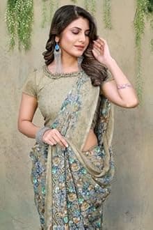 Yashika Women's Trendy Printed Georgette Purple Color Saree with Blouse Material