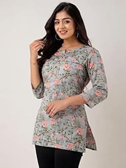 FERANOID Women Cotton Printed Straight Short Kurti