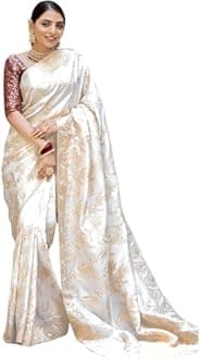 Aashita Creations Women's Pure Banarasi Style Kanjivaram Silk Saree With Blouse Piece For Wedding (Flower jaal)