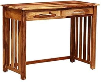 Solid Sheesham Wood Study Table for Adults | Computer Table for Home | Wooden Writing Desk | Office Table for Office Work | Work from Home Table with 2 Drawer Storage | Natural Brown