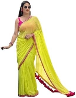 RAJESHWAR FASHION WITH RFWomen's Fancy Desian Ombre Georgette Saree For Women With Latkan Tassels Lace Border & Unstitched Blouse