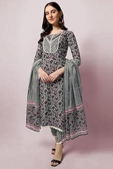 MIRCHI FASHION Plus Size Women Straight Fit Cotton Printed Kurta with Trouser Pant & Dupatta Set