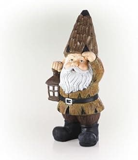 Alpine Corporation Indoor/Outdoor Garden Gnome with Lantern Statue, Artificial Stone, 16" H