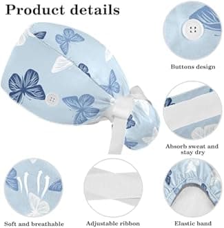 Women's Working Caps Bouffant Surgical Cap with Bow Scrunchies Little Daisy Art Paint Ponytail Holder Tie Back Scrub Hat