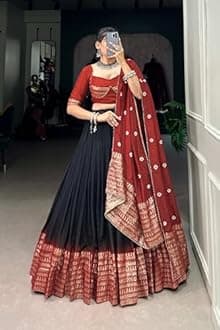 Woman's perfectly Navratri Collection Tussar Silk Lehenga Choli Patola Print with Foil Work