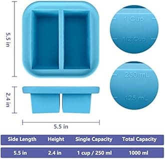 1-Cup Silicone Freezer Tray with Lid 2 pack Soup freezer molds Food Freezing Container Make 4 Perfect Soups, Broths, Stews, Sauces, Curries