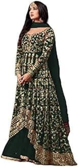 JVK Enterprise Ready to Wear Indian Pakistani Style Embroidered Koti Salwar Kameez Salwar Suit for Women, Green-1, X-Large