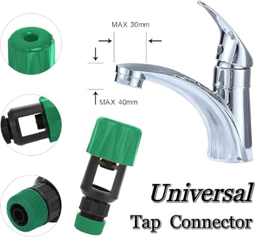 Tap Connector Universal Quick Fitting Hose Connector Mixer Tap Adjustable Faucet Adapter with 4 Replacement Washers for Garden Bathroom Kitchen Indoor Outdoor Hose Pipe (Green)