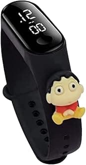 Digital Dial Waterproof Stylish & Fashionable Wrist Smart Watch LED Band for Kids, Colorful Cartoon for Boys & Girls (Removable Silicon Strap) (Black Shinchen)