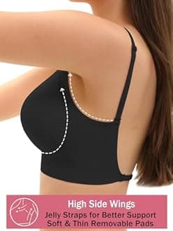 BOUFOR Low Back Bra Padded Bralettes for Women Backless Smoothing Invisible Wireless Lifting Convertible Bras, Black, X-Small