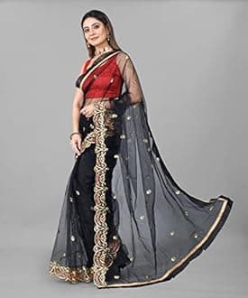 BARKIYA CREATION Women's Fashion Net Fabric Saree With Unstitch Blouse Piece