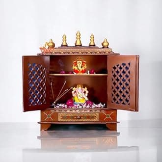 LOYALCRAFT Wood Mandir/God Stand For Home/Stand Mandap/Mandapam/Pooja Mandir With Doors (Large 24X12X30 Wxdxh INCH, Brown)
