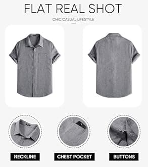 JMIERR Mens Linen Summer Beach Short Sleeves Casual Button Down Shirts for Man Vacation Tropical Resort Light Shirt with Pockets, M, Dark Grey