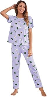 SMOWKLYPrinted Round Neck Short Sleeve Night Suit Set for Women – Soft Pajama Set | Comfortable Cotton Blend Night Dress & Sleepwear | Pyjama Set | Cord Set for Women's
