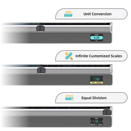 NeoRuler Digital Ruler, 12 inch Smart Ruler with Infinite Customized Scales and ±0.004 inch Accuracy, 93 Built-in US Imperial and Metric Scales