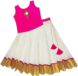 Silstory Onam Traditional Kerala Set Kasavu dress for Baby Girl's, Kids, Girls and Teens - Pattu Pavada Silk & Traditional Classic Lehenga Choli 0-14 years