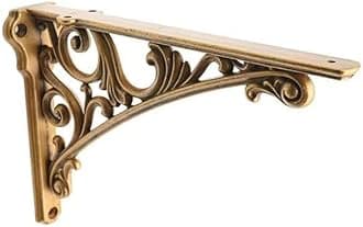 Decorative Shelf Bracket 12 inch Antique Brass Brackets for Shelving Solid Heavy Duty Vintage DIY Projects Hardware Included 2 Pack