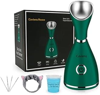 Facial Steamer-Nano Ionic Facial Steamer Warm Mist Humidifier Atomizer Sprayer Moisturizing Face Steamer Home Sauna SPA Face with 4 Piece Stainless Steel Skin Kit and Hair Band(green)