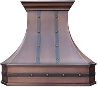SINDA 30"W x 42"H Island Mount Handcrafted Custom Copper Range Hood with Commercial Grade Hood SUS304 Vent with Liner and Fan Motor, Baffle Filter, High CFM, Beehive-Antique Copper, H3STRBCI3042