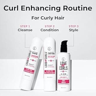 LUS Brands Love Ur Curls for Curly Hair, 3-Step System - Shampoo and Conditioner Set with All-in-One Styler - LUS Curls Hair Products - No Crunch, Nonsticky, Clean - 8.5oz each