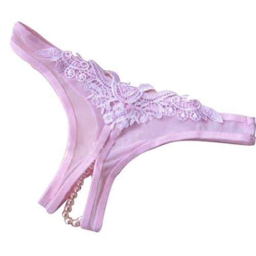 Women's Sexy Open Crotch Pearl Thongs G-string V-string Panties (free size, pink)