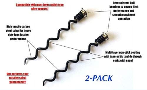 Universal Wine Corkscrew Spiral Worm Replacement - compatible with most lever rabbit type wine openers (Metrokane, Houdini, Rabbit, etc.) - by Pernali