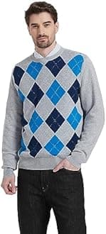 Kallspin Men's Wool Blend Crewneck Sweater Argyle Long Sleeve Pullover Sweater for Casual Or Dressy Wear