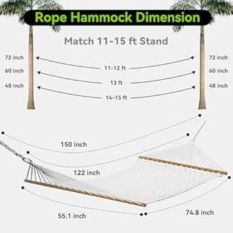 ANAGOO Double Hammock for 2 Person, Handwoven Cotton Rope Hammock with Spreader Bar - Indoor & Outdoor Use for Patio, Poolside, Backyard, White