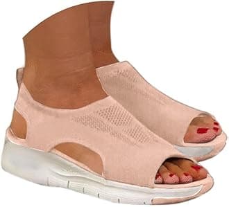 HEONSATI Sandals for Women Orthopedic, Sandals with Arch Support Summer Ladies Wedge Cushion Walking Shoes Platform Casual Mesh Beach Comfy Washable Memory Foam Slingback Slide Sport Knit Shoes