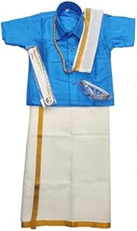 Bhandari Fashion Kanchipuram silk with lining Dhoti And Accessories For Boys Traditional Dress Short Sleeve Shirts