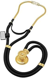 MDF Sprague Rappaport Dual Head Stethoscope with Adult, Pediatric, and Infant Convertible chestpiece, 22K Gold Edition, Black Tube, MDF767K-11