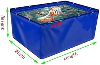 YJFENG Foldable Fish Pond, Temporary Waterproof Canvas Holding Tank, 0.5mm Heavy Duty Tarp Water Storage Pool for Saltwater Fish, Koi Turtles with Drain (Color : Blue, Size : 4x2x1M)
