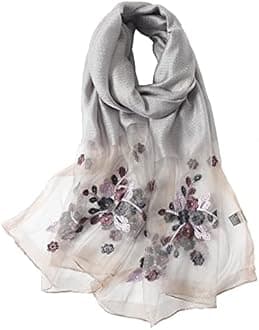 WINCESS YU Women Mulberry Silk Scarf Lightweight Embroidered Floral Shawl Wraps Beach Gauze Blanket Shawl for All Season
