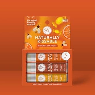 Lip Balm Set: All-Natural Shea Butter, Beeswax, Coconut Oil, Vitamin E Infused Lip Moisturizer Care (3 Pack, Naturally Kissable)