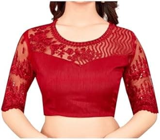 AKHILAM Women's And Girls Embroidery Lace & Sequence Embroidery Chiffon Saree With Unstitched Blouse Piece