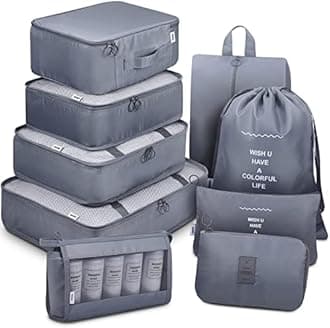 Mossio 9 Set Packing Cubes with Shoe Bag & Electronics Bag - Luggage Organizers Suitcase Travel Accessories, Grey, L