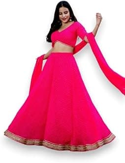 Zeel Clothing Women's Leheriya Print Pure Georgette New Semi Stitched Lehenga Choli With Dupatta (Latest-Stylish-Wedding-Designer-New)