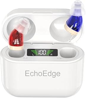 EchoedgeRechargeable Hearing Amplifier - Personal Voice Amplifier with Microphone for Enhanced Sound Clarity - Invisible Design with HD Power Display, Noise Reduction & 30hr Battery Life
