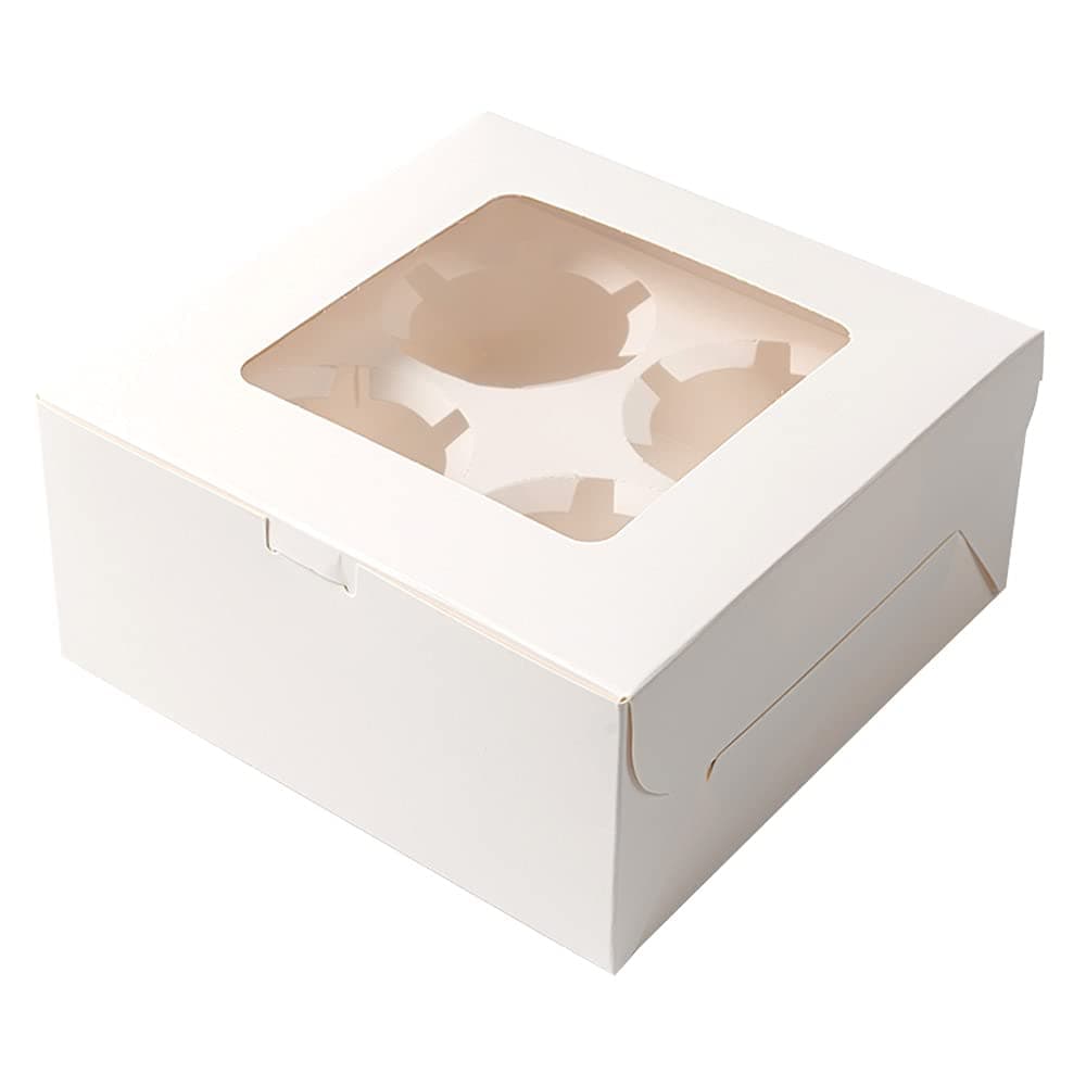 Vicien Cupcake Boxes 12 Packs - White Paper Cupcake Boxes, and Window Hold 4 Cupcakes for Cookie Gift Boxes, 6.3'' x 6.3'' x 3