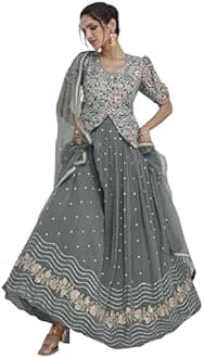Miss Ethnik Sophisticated Grey Embroidered Lehenga Choli Set (ME-1172)