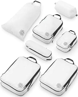 Large Packing Cubes for Travel-Extra Large Compression Packing Cube Luggage Organizers, White/Grey, 7 piece, Style