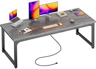 Huuger 63 x 24 inch Desk with Power Outlets & USB-C, Deeper & Thicker Desktop, Robust Metal Tubes, Computer Desk, Heavy Duty Office Desk, Work Gaming Desk, for Home Office, Grey