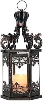 NEEDOMO Large Lanterns Decorative Outdoor, 17.7" Black Lanterns Decor Indoor with Tempered Clear Glass, Vintage Metal Hanging Candle Holder for Patio, Front Porch, Table, Wedding, Shelf