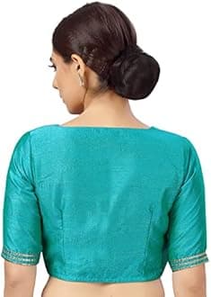 Studio Shringaar Women's Readymade Silky Saree Blouse Elbow Length Sleeves With Embroidered Neckline Choli