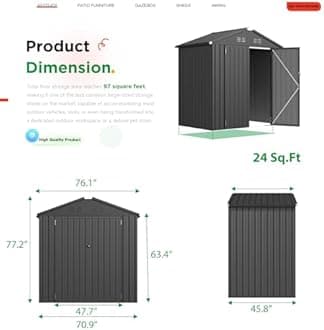AECOJOY Shed 6' x 4' Storage Shed, Dark Grey Metal Sheds & Outdoor Storage Clearance, Utility and Tool Garden Shed with Lockable Doors for Backyard, Patio, Outside Use