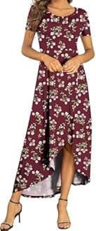 AYIFU Womens Summer Dresses High Low Slit Hem Casual Short Sleeve Maxi Dress with Buttons