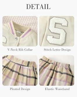 Girls 2 Piece Outfits Skirt Set Button up Jacket Sweatshirt and Pleated Mini Skirts Fall Winter Clothes Size 7-14Y